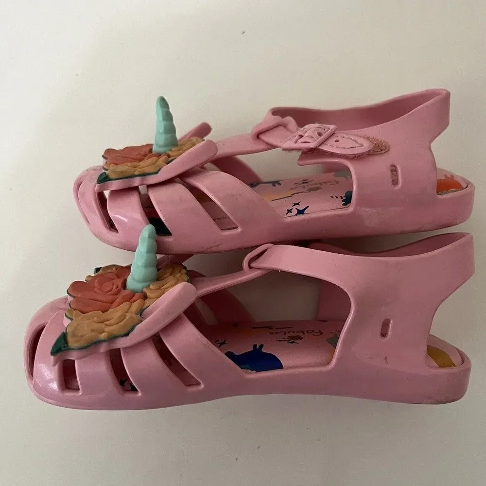 Mini Melissa Aranha + Fabula B Pink Unicorn Horn Sandals Toddler Girls Size 9